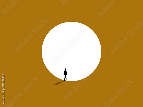 New opportunity, businessman enters a circle