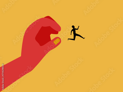 Hands reaching out to grab the businessman who jumped away