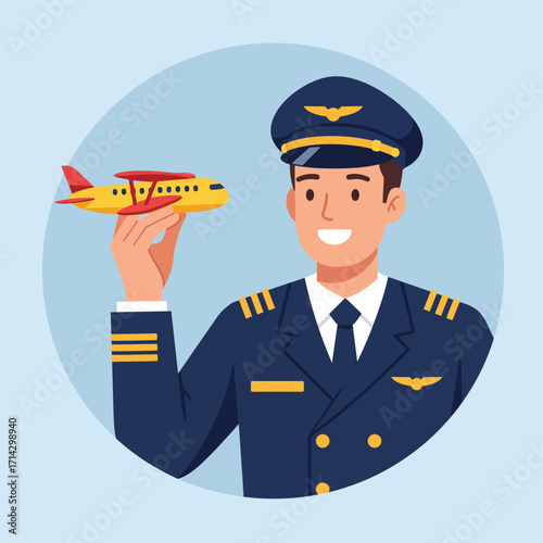 Vector illustration of a pilot with a toy airplane