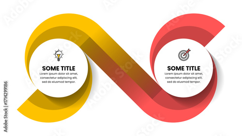 Infographic template. 2 connected circles with icons and text