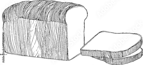 Black and white line art of sliced bread loaf for kitchen decor and culinary designs