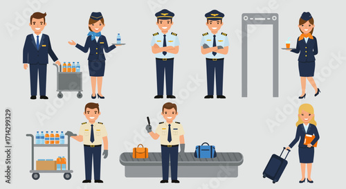 Various jobs at the airport, vector illustration