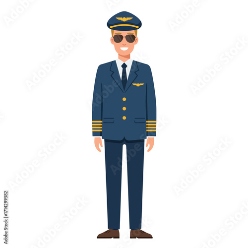 A potrait of male pilot wearing sunglasess, vector illustration