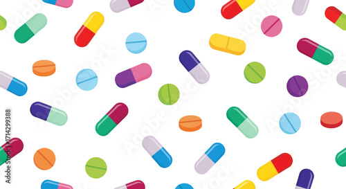 Colorful Assortment of Pharmaceutical Pills and Capsules Medication for Healthcare.