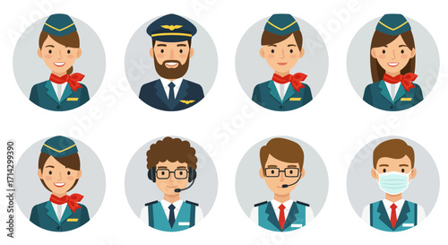 Vector illustration various pilot and flight attendant uniforms