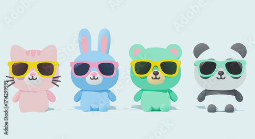 Cute Animal Figurines with Sunglasses - Playful 3D Art