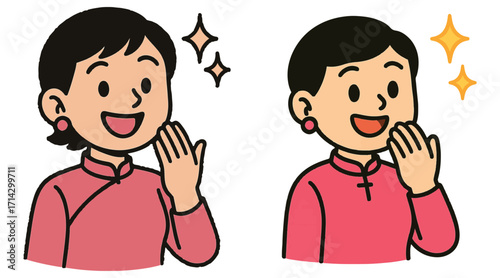 Cartoon Vector of Smiling Character with Raised Hand – Delight and Charm Expression