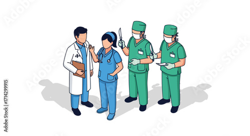 Group of Medical Professionals in Uniforms Discussing Patient Care.