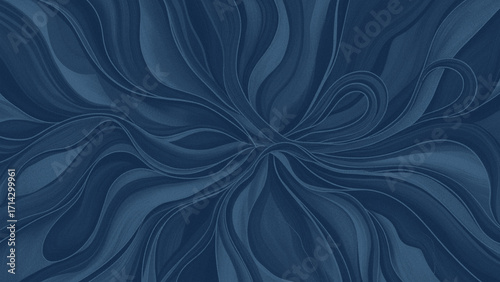 Abstract blue floral pattern background with wavy lines and organic shapes