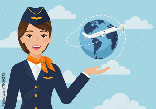 A cheerful female flight attendant