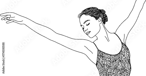 Graceful ballerina black and white line art for elegant design and decor
