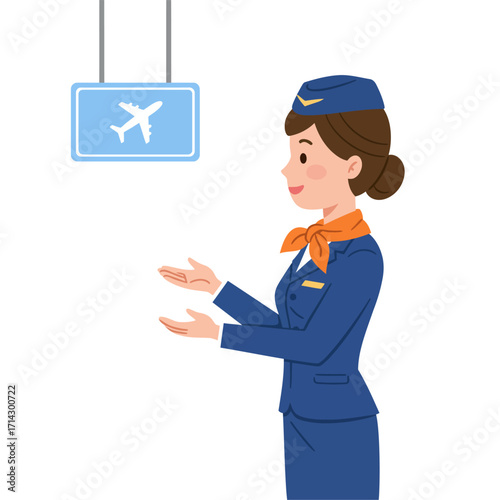 Flat design vector illustration of a female flight attendant
