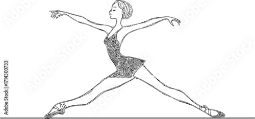 Graceful ballerina in monochrome line art for artistic decoration or modern design