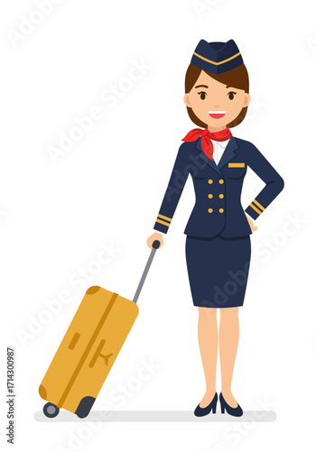 A profesional female flight attendant, vector illustration design