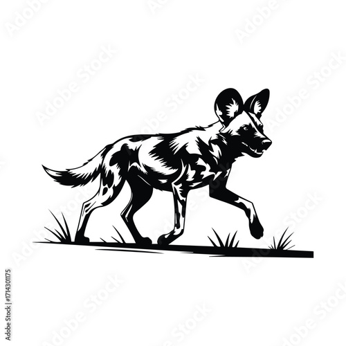 Elegant African Wild Dog Vector Illustration for Wildlife Conservation Projects and Graphic Design