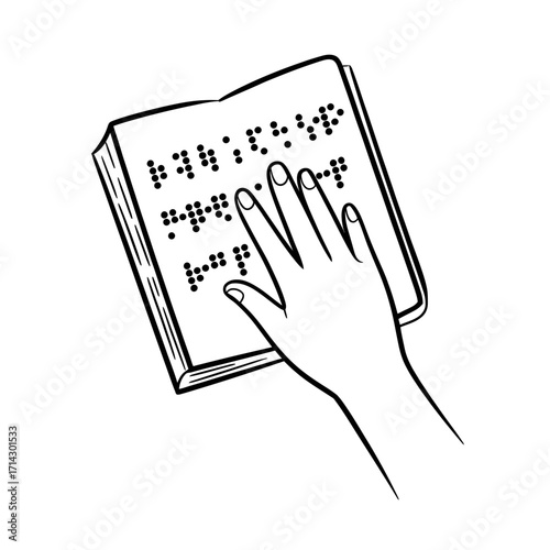 Illustrative Braille Book Hand Touching Accessible Text for the Visually Impaired