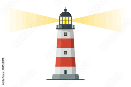 Striking Lighthouse Illustration Shining Brightly for Navigation and Guidance Along Coastal Shores