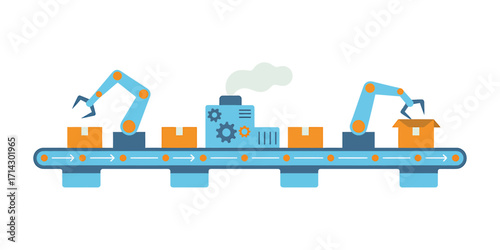 Automated Assembly Line with Robotic Arms Packaging Boxes for Efficient Industrial Production