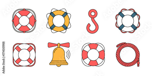 Lifesaving Equipment Icons Illustration