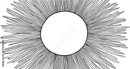 Abstract black and white line art with sunburst pattern for modern decor