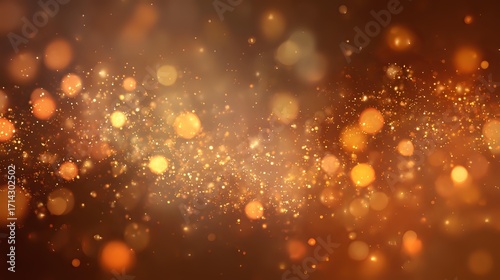 Abstract dreamy glow of golden bokeh and burnt orange sparkles drifting in blurred haze