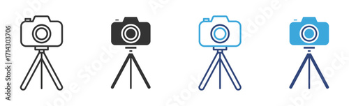 Tripod with camera icon set , vector illustration
