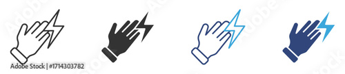 Electric shock icon set, Person hand being struck by lightning bolt icon ,  vector illustration. 