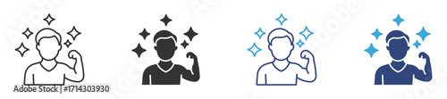 Confidence icon set in outline and flat style, Self confidence icon, vector illustration . 