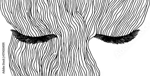 Abstract linear art with closed eyes pattern - minimalist design for print or decor