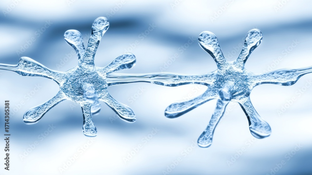 Fototapeta premium Two Abstract Water Droplet Structures Connected, Blue Tones, Artistic Concept.