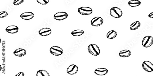 Black and white line art of coffee beans pattern design for wall art or print