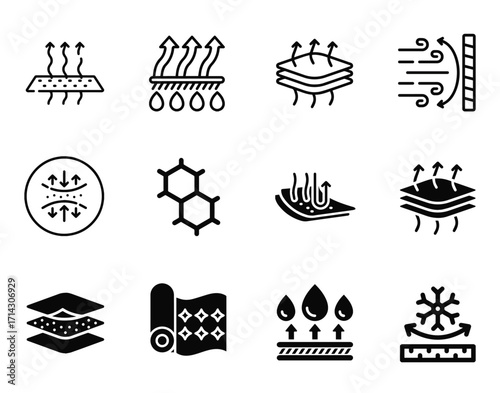 Vector icon pack showcasing fabric features and textures – perfect for textile, fashion, and material design projects