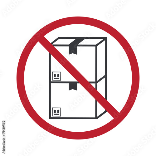 Isolated pictogram prohibition label showing no stacking cardboard boxes, symbol for fragile cargo safety, shipping protection, and secure package handling.