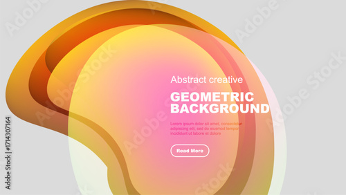 Abstract shapes overlap, creating warm color gradients. Text promotes further exploration. Modern design elements present dynamic composition.