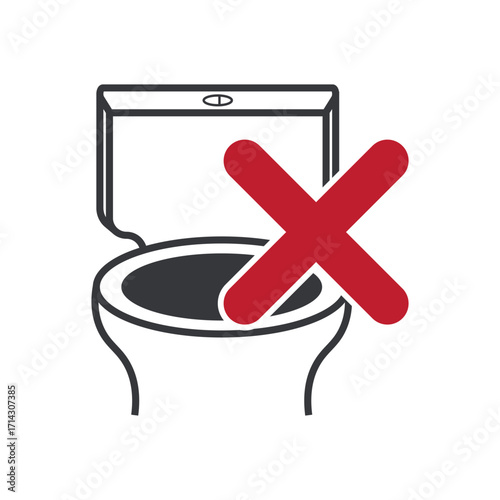 Isolated icon restroom toilet symbol and red cross, showing bathroom temporary out of order or service warning.