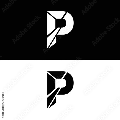 Abstract geometric letter P logo icon, a minimalist and modern design with a crystalline structure, suitable for technology or business branding