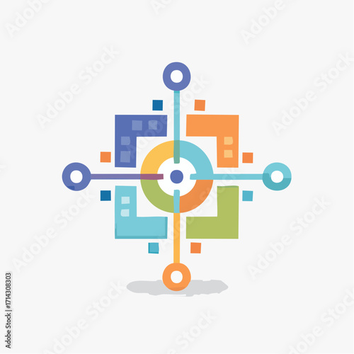 Abstract geometric logo design depicting network connections and technological concepts