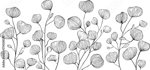 Elegant black and white line art of ivy vine for decorative design and botanical enthusiasts