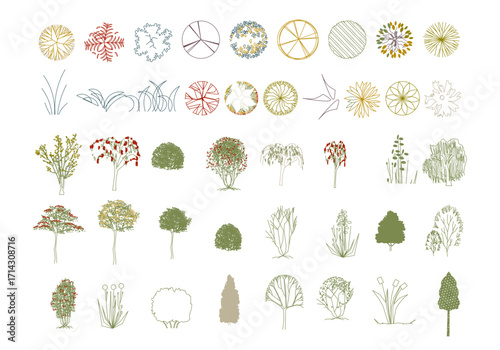 Top View Vector Icons of Trees and Plants for Floor Plan and Architectural Design Projects	
