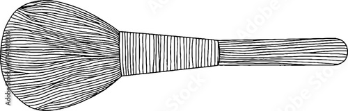 Detailed black and white line art of makeup brush for beauty design