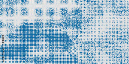 Vector abstract blue background frame of geometric shapes. Circular ornament. Pattern of dots, particles, molecules, fragments. Poster for technology, medicine, presentations, business.