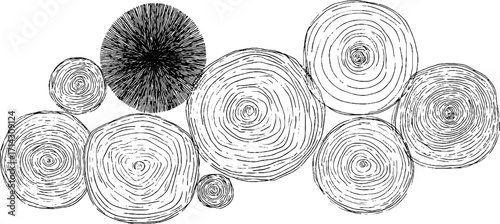 Minimalist black and white abstract line art illustration with circular pattern for modern design