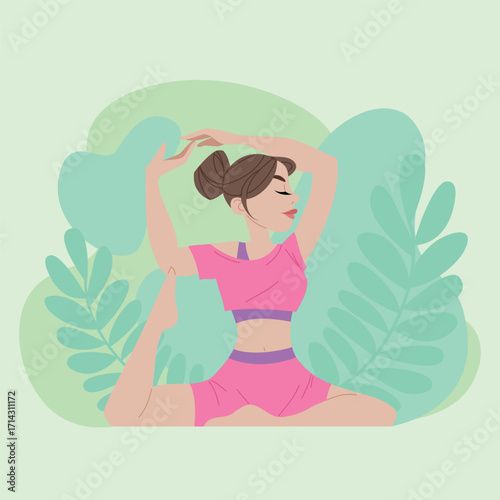 Woman practicing yoga flat vector