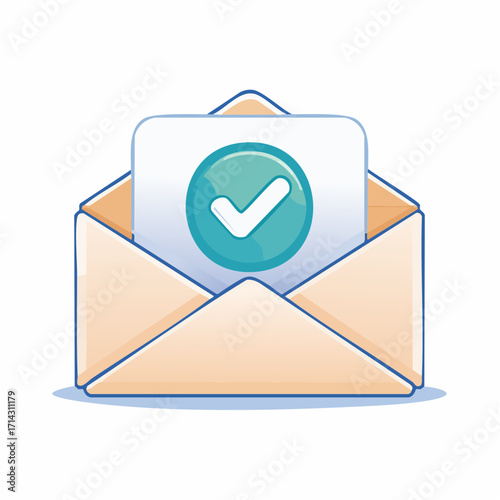 An open email with a completed task icon, ideal for confirming an action or receiving a reply