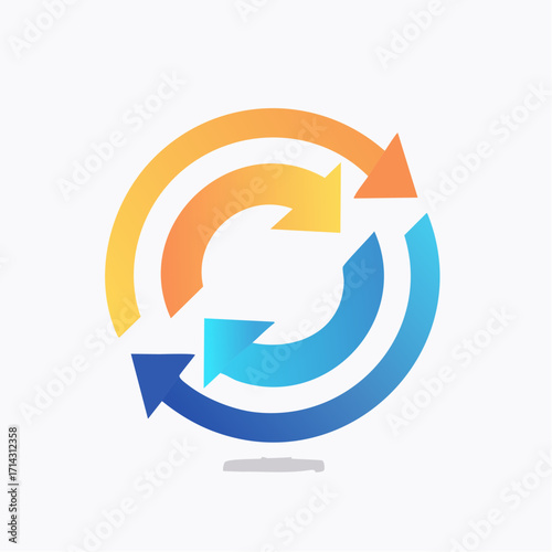 Circular Arrow Design Illustrating Process, Cycle, and Movement in Gradients on White