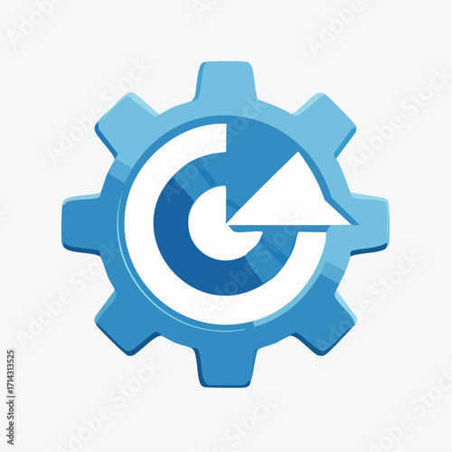 Conceptual illustration featuring a gear with an arrow, symbolizing processes and adjustments