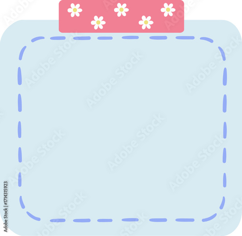 cute blank note memo school office supply with daisy flower tape vector cartoon illustration