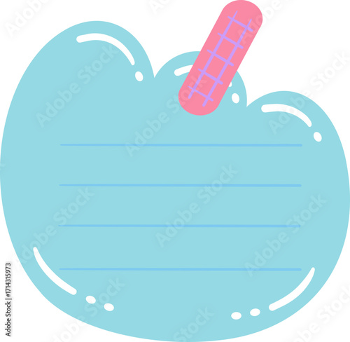 cute blank cloud shape note memo school office supply with tape vector cartoon illustration