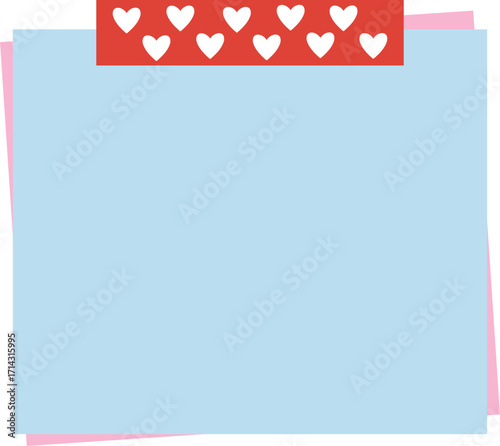 cute valentines blank memo note with heart pattern tape school office supply vector cartoon illustration