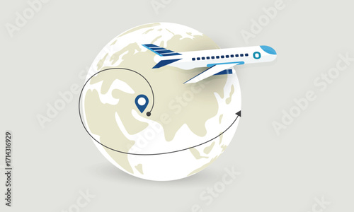 Airplane glides through a digital map its route across the globe